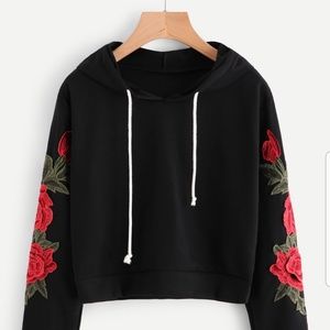 Rose embroidered crop sweatshirt